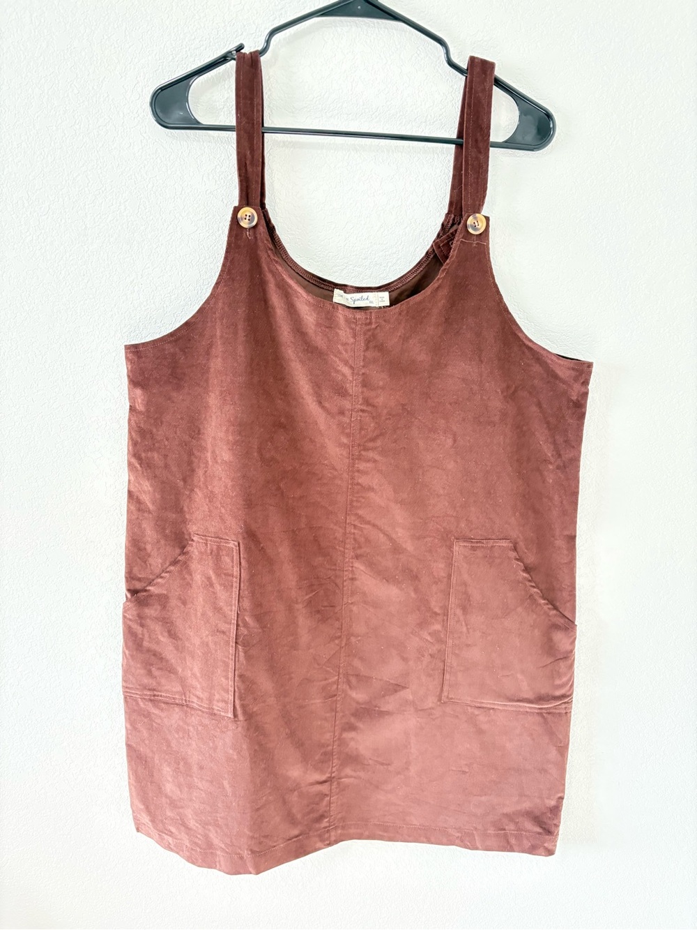 I’m Spoiled XL Brown Corduroy Pinafore Overall Mini Dress Pocket Boho